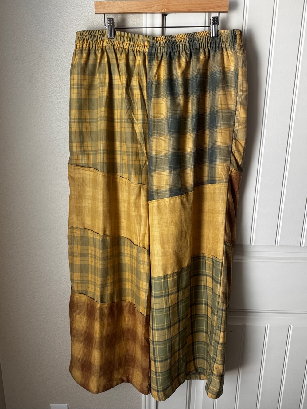 Earthbound Trading Co XXL Patchwork Plaid Pants Boho Grunge Wide Leg Mustard